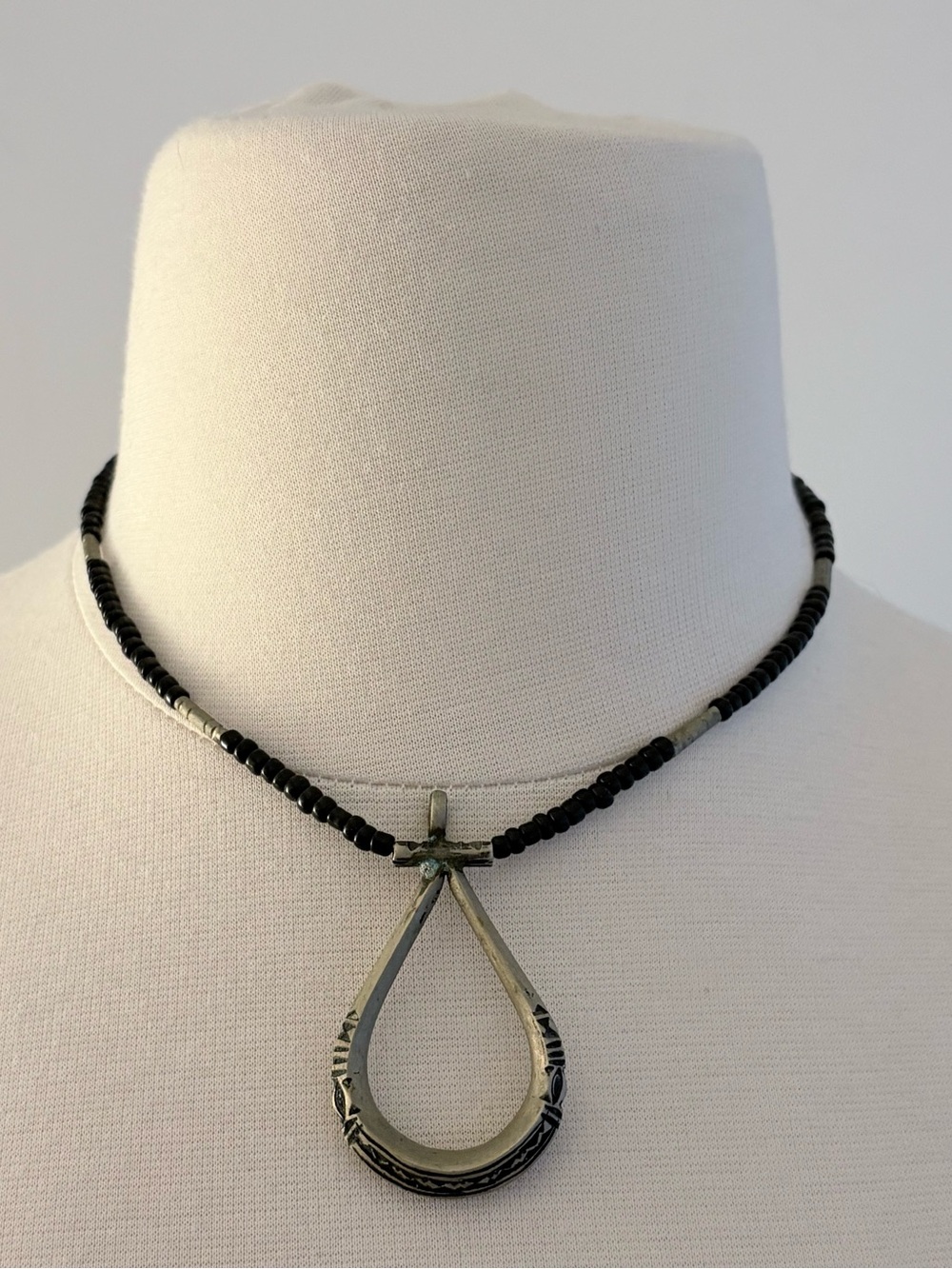 Toureg silver pendant and black beaded necklace